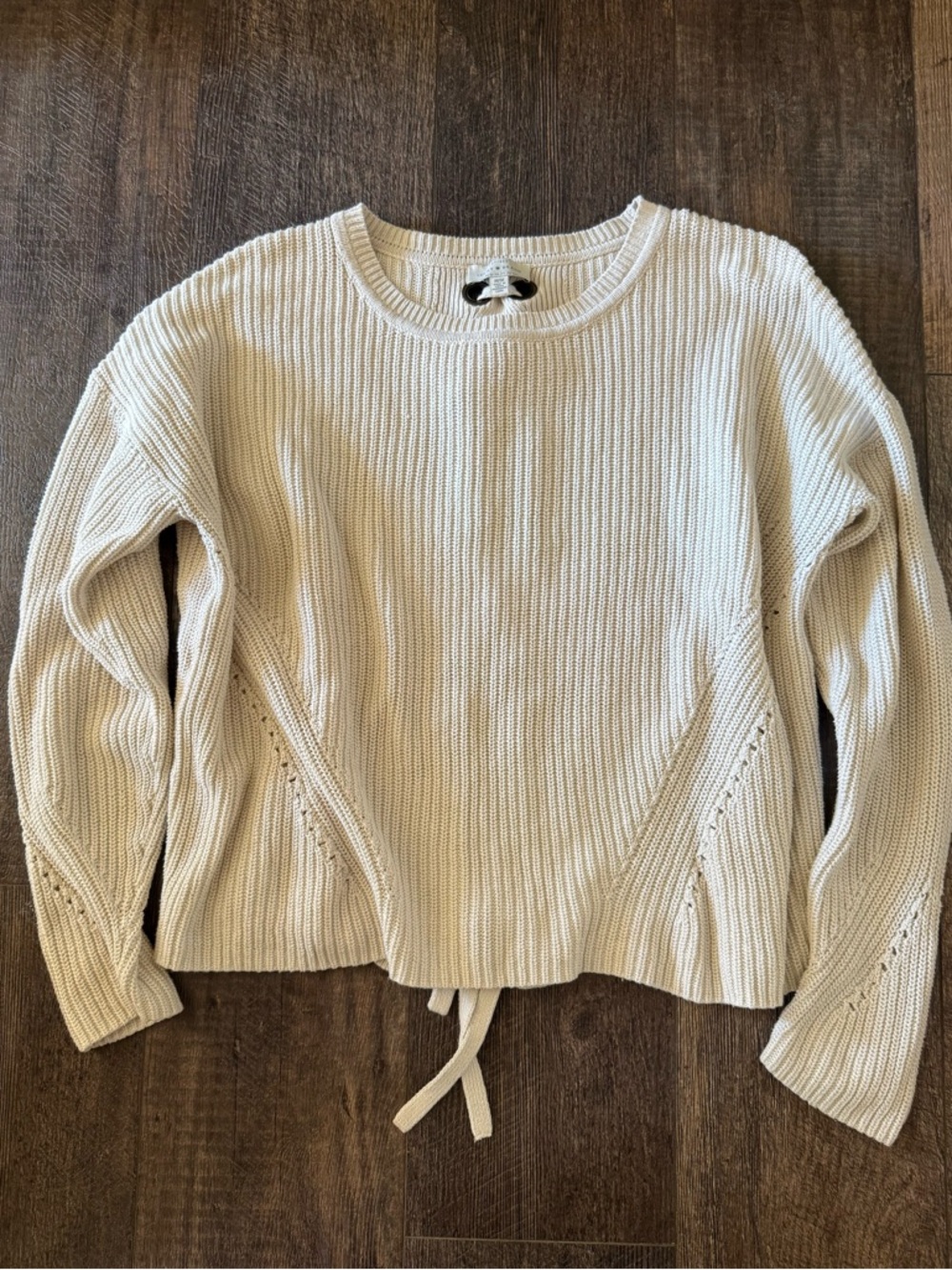 Lucky Brand 🍀 Cream Ribbed Knit Drawstring Sweater